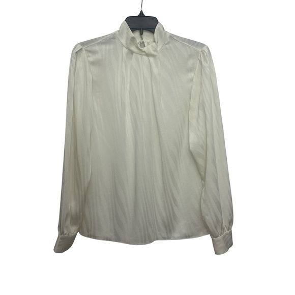 Frame Crepe De Chine Jacquard Blouse Size Small In Cream High Neck Long Sleeve - Picture 3 of 11